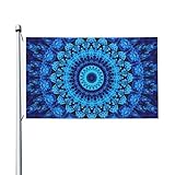 BOXIMIAO Bohemian Fluorescent Blue Mandala Flag 3x5 Ft Outdoor Polyester Garden Flag Double Sided Banner For Yard Lawn Porch Balcony Home Decorations