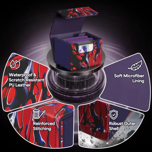 Image of Kabinka MTG Deck Box, Premium Printed Card Deck Box Holds 120+ Single Sleeved Cards, Leather TCG Deck Box with Magnetic Closure, Card Storage Box for MTG, TCG, CCG Cards (Red & Black)