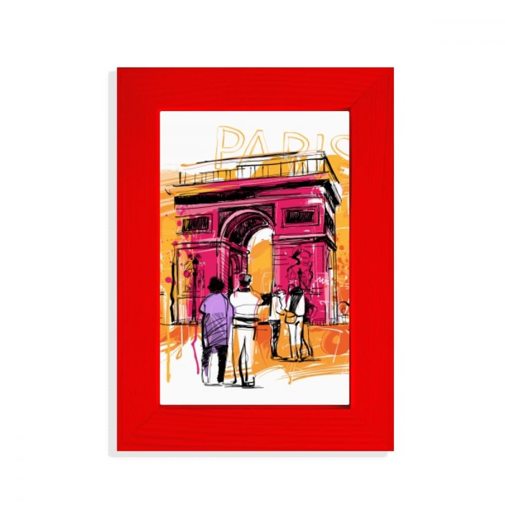 Arc de Triomphe Paris dessin à la main sous cadre photo rouge, le cadeau idéal pour passionnés