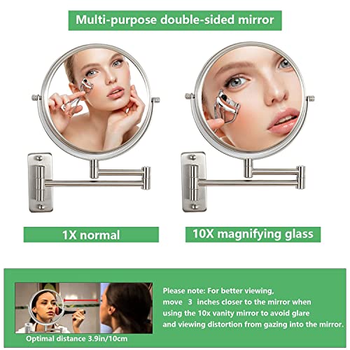 Wall-Mounted Makeup Mirror 8 Inch Retractable 360° Rotating Magnifying Mirror Wall Mounted Bathroom Swing Mirror Decorative Brushed Nickel #TOP1