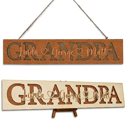 Personalized Gifts for Grandpa - Unique Wooden Grandpa Sign with Grandchildren Names - Custom...