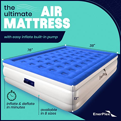 EnerPlex Twin Air Mattress with Built-in Pump - 13 Inch Double Height Inflatable Mattress for Camping, Home & Portable Travel - Durable Blow Up Bed with Dual Pump - Easy to Inflate/Quick Set UP