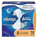 Always Infinity Feminine Pads For Women, Size 4 Overnight Absorbency, Multipack, With Flexfoam, With Wings, Unscented, 26 Count x 3 Packs (78 Count total)