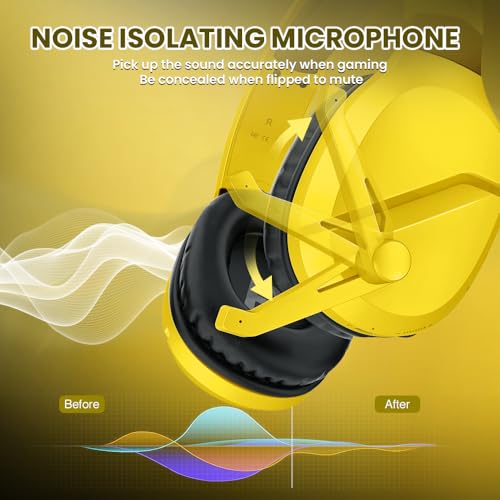 Image of Wireless Gaming Headset with Noise Canceling Microphone for PS5, PC, PS4, 2.4G /Bluetooth Gaming Headphones with USB and Type-c Connector, Wired Mode for Controller - Yellow