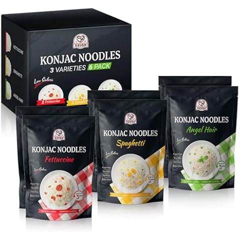 52USA Konjac Shirataki Noodle, Low Carb Pasta 52.8 Oz (1500 g), Keto and Paleo Friendly, Low Calorie, Sugar Free, Vegan, Ready to Eat, Gluten Free, Angel Hair, Fettuccine, Spaghetti Noodles (3 Variety - 6 Pack Inside) Cover