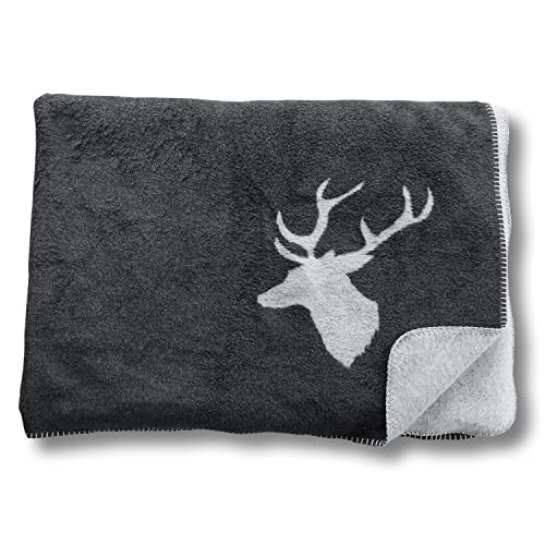 David Fussenegger Manta extra esponjosa, 150 x 200 cm, color antracita, en calidad de terciopelo premium, con diseño de ciervo, calienta en días fríos Cover