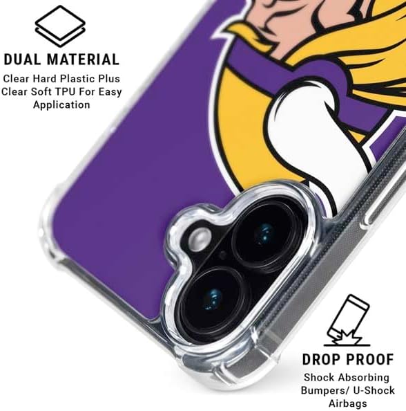 Skinit Clear Phone Case Compatible with iPhone 16 - Officially Licensed NFL Minnesota Vikings Large Logo Design