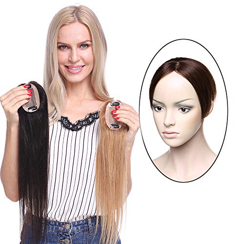 Hair Topper Donna Capelli Veri Extension Clip Toupee Remy Human Hair Toupet Protesi Naturali Silk Lace per Top Testa Super Realistico 40g/Fascia Unica (50cm, 4# Marrone Cioccolato)