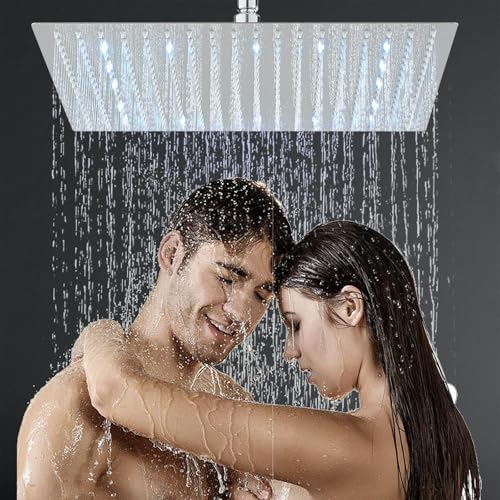 Hevenaov LED Duschkopf Regendusche 16 Zoll Edelstahl Duschkopf Regendusche mit Selbstreinigenden Düsen Regendusche Brausekopf Quadratisch, Chrom (40CM)