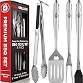 Alpha Grillers Heavy Duty BBQ Grilling Tools Set. Extra Thick Stainless Steel Spatula, Fork, Basting Brush & Tongs. Gift Box Package. Best For Barbecue & Grill. 18 Inch Utensils Turner Accessories