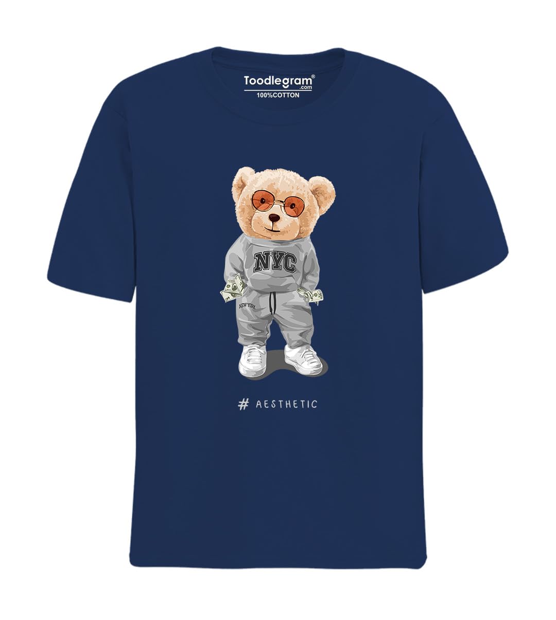 Toodlegram T-Shirt Plus Sizes 100% Cotton with Graphic Printed, Regular Fit | Navy Blue | Halfsleeve Roundneck |NYC Bear, Size 4XL | Unisex