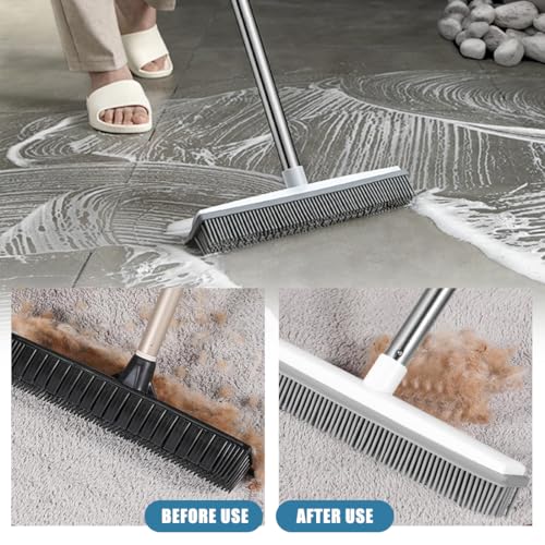 Tierhaarentfernungsbesen mit langem Griff, verstellbarer Teppichrechen für Katzen und Hunde, Gummibesen mit eingebautem Rakel, Fusselentferner, Bürste für Teppiche, Couch, Teppiche, Matten, Treppen – Bild 7
