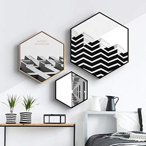 Mkkm Novelty Wall Hangings,Modern Minimalist Black And White Decorative Painting Living Room Picture Wall Mural Creative Building Hexagonal Frame,G,70Cm #TOP5