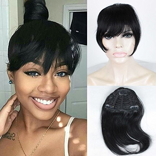 FOND Brazilian Human Hair Clip on Bangs Natural Fringe Clip in Bangs Short Straight Hair Extension for Women 6-8 inch 