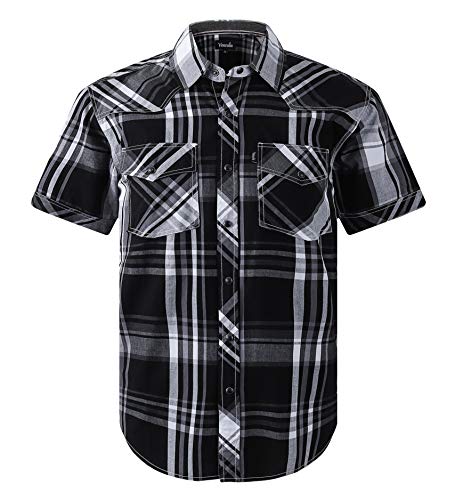 Camisa casual occidental de manga corta con dos bolsillos - Negro - Medium
