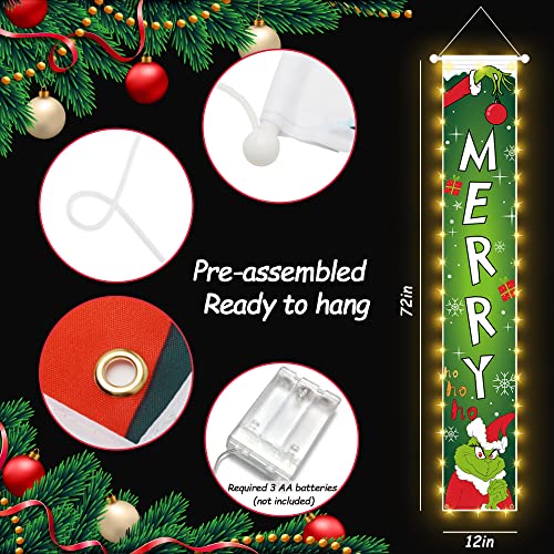 Christmas Decorations Banners With String Lights, Animated Porch Sign Banners Hanging Christmas Decor - Xmas Holiday Decor For Outdoor Indoor Yard Home Front Door Garage Wall, Hemming Strip Lights #TOP2