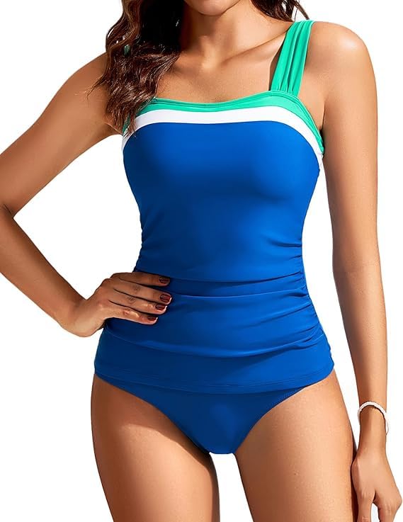 Kate Kasin Tankini para mujer, con control de abdomen, tirantes ajustables, cuello cuadrado, azul real, M
