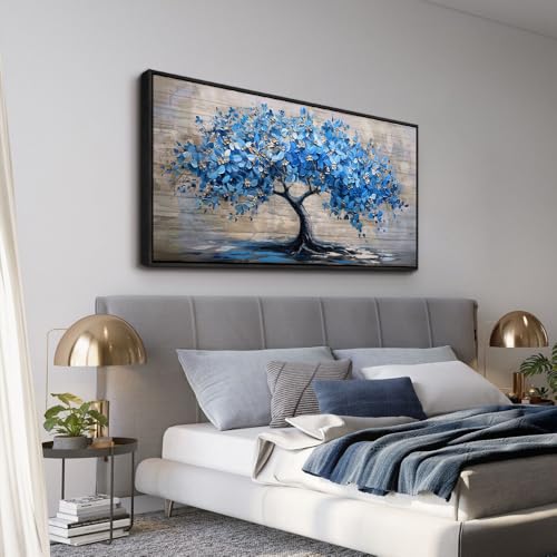 ERQINHUA Large Canvas Wall Art For Living Room Farmhouse Wall Decor For Bedroom Abstract Paintings Blue Tree Black Framed Wall Pictures Artwork Office Mural To Hang Dormitory Home Decor 20x40 In