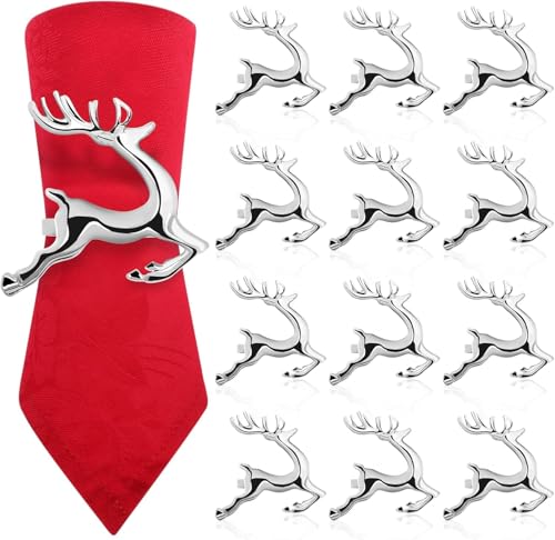 12 Stück Serviettenringe Weihnachten, Rentier Serviettenringe Silber,...