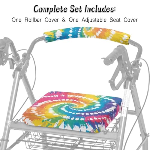 Image of Tie-Dye Rollator Walker Seat and Backrest Covers for Ladies Easy to Install Walkers Seat Covers Soft Walkers Seat Covers for Seniors Women