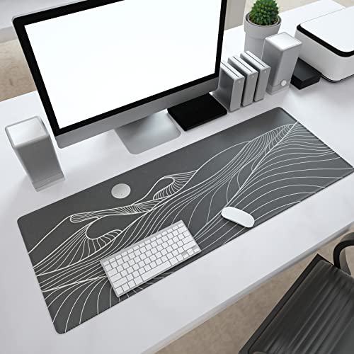 Image of Ovenbird Large Gaming Mouse Pad with Stitched Edges, Minimalist Mountains and Sun Desk Mat, Extended XL Mousepad with Anti-Slip Base, Desk Pad for Keyboard and Mouse, 31.5 x 11.8 in, Black