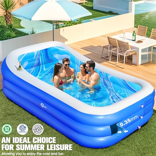 Inflatable Pool with Big Backrest and Seat,Oversized Thickened Large BlowUpPool for Adults,Inflatable Backyard Pools for Adult,Durable Swimming Pools Summer Water Party98 x63 x21.6(Blue)