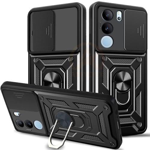 Image of Armor Bumper Back Cover Case for Vivo V29 / V29 Pro | Rotating Camera Cover, Ring Holder & Kickstand | Heavy Duty & 360 Degree Protection Vivo V29 / V29 Pro Back Cover (Black)