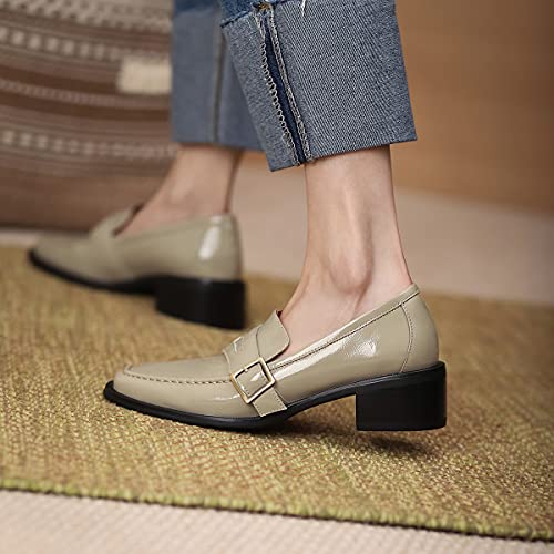 Image of MOOMMO Women Chunky Heel Penny Loafers Square Toe Buckle Slip On Comfort | Office Ladies Loafer Pumps 2 inch Stacked Block Heel Dress Loafers Oxfords Walking Dress Shoes Casual Size 4-11 M US