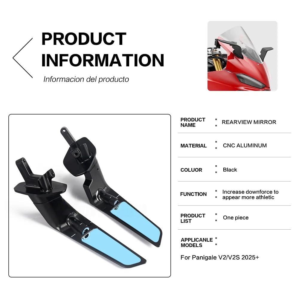 Kit specchietti retrovisori regolabili "Stealth" con alette aerodinamiche per Ducati Panigale V2 S (2025-2026)