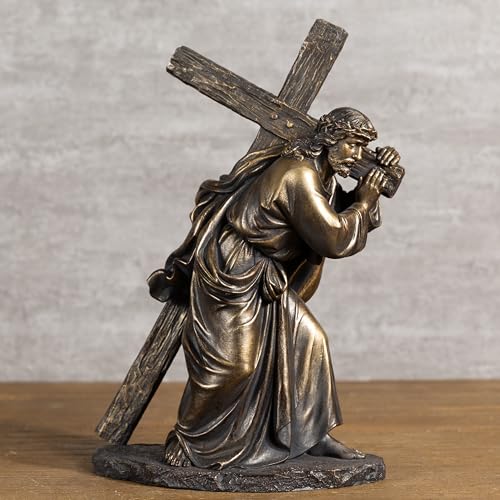Estatua Católica de Jesús con Cruz de 12.5 pulgadas miniatura 3