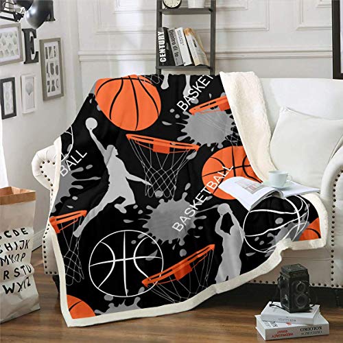 Sports Basketball Fleece Throw Blanket Star Slam Dunk Sherpa for Kids Boys