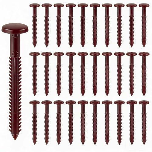 30Pcs 3 Inch Vinyl Shutter Fasteners Window Shutter Panel Pegs Shutter Screws Lok Pins Plastic Shutter Spike Anchors for Installing Decorative Exterior Wood Aluminum Vinyl Shutter (Burgundy Red)