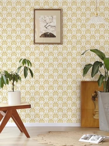 Image of Veki Luxury Floral & Botanical Geometric Wallpaper Mural - Waterproof, Moisture-Proof, Self-Adhesive PVC Wall Sticker for Home & Hotel Decoration (45cm x 300cm) (White Gold Leaf)