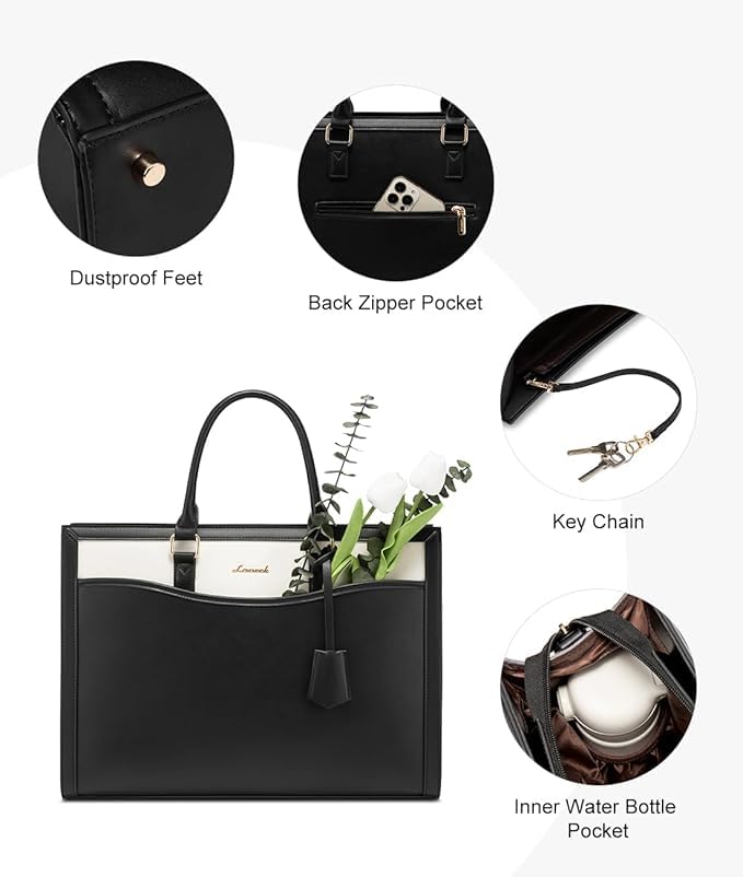 Image of LOVEVOOK Laptop Tote Bag for Women, Office Work Bag Briefcase fit for 15.6 inch Laptop, Teacher Computer Bag Handbag,Black /Beige /Brown