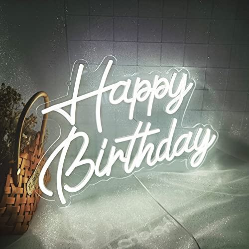 Happy Birthday Neon Sign Reusable White LED Neon Night Light Birthday Party Decorations USB Operated Decorative for Backdrop Party Bedroom Wall Décor 5v,16.5"*11" by Fespcj - Used condition - CA$33.34