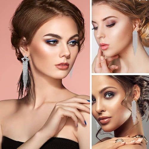 Rhinestone Crystal Dangle Earrings For Women: Sparkly Dangling Earrings Set For Women Silver Gold - Long Dangly Earrings Tassel Moon And Star Drop Earrings #TOP5