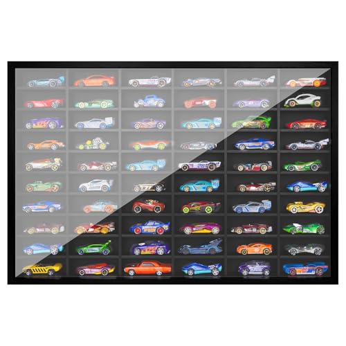 Image of Wooden Wall Mount Display Case for Hot Wheels with Dust Resistant Acrylic Door ,Matchbox 1 /64 Scale Diecast Model Cars Display Storage Organizer Case, Stores up to 60 Cars
