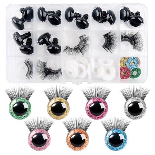 TOAOB 14pcs 20mm Safety Eyes Plastic Glitter Safety Eyes with Eyelashes