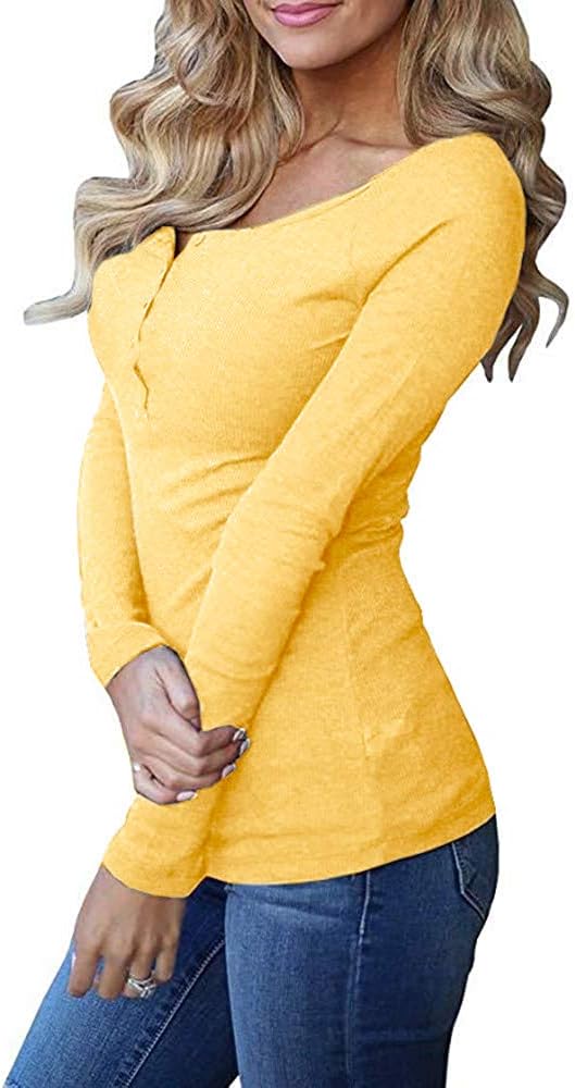 Remikstyt Womens Long Sleeve Henley Shirts Ribbed Button Down Casual Tunic Tops - Image 4