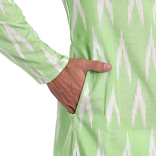Image of SKAVIJ Men's Pure Cotton Printed Kurta Pajama Set Ikat Design Casual Ethnic Dress