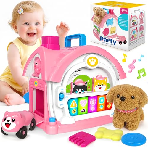 Image of Ellinjan Montessori Toys for 1 2 3 Year Old Girl Gifts, Baby Musical Toys 12 18+ Months, 10 in 1 Bilingual Learning Toy with Sound Light, Cute Toy with Plush Puppy, First Birthday for Toddlers