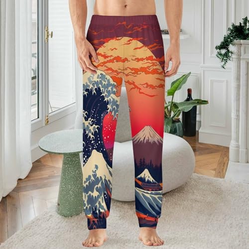 Japanese The Great Wave Pajama Pants Men Pj Bottoms Sleepwear Lounge Pant2