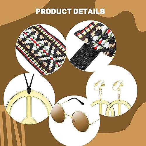 Hippy women's suit, disco party dress up including sunglasses, peace sign necklace and peace sign earrings, bohemian headband - Image 3