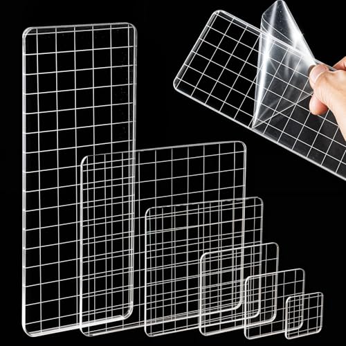 HJZHII 6PCS Acrylic Stamp Block with Grid Lines, Clear Stamping Blocks Tool Decorative Stamp Blocks Square Display Block Set Props for DIY Crafts Scrapbooking Card Making
