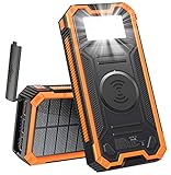MINRISE Wireless Portable Charger, QC3.0 20W Power Bank Fast Charging 30000mAh Solar Charger, Solar Power Bank with Strong Flashlight, External Battery Pack Compatible with iPhone, Samsung, iPad, etc.