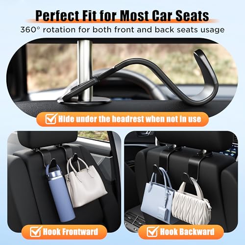 Image of Amooca Plastic Car Seat Headrest Hook 4 Pack Hanger Storage Organizer Universal For Handbag Purse Coat Universal Fit Vehicle Car Black With Buckle