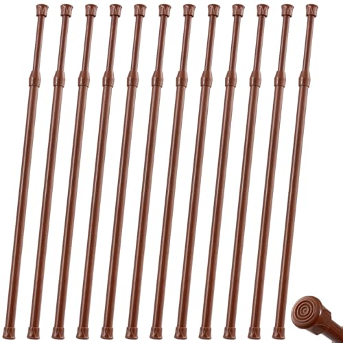 12 Packs Small Tension Rods 16 to 28 inch, Spring Loaded Curtain Rods, RV Refrigerator Tension Rod, RV Curtain Rod for Camper Windows, Kitchen, Closet and Cabinet, Wood Grain