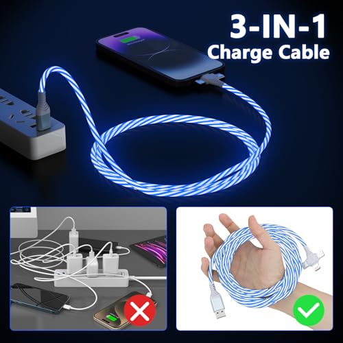 Cable luminoso de carga para evitar enredos compatible con iPhone 12 11 Pro Max y tabletas azul 6