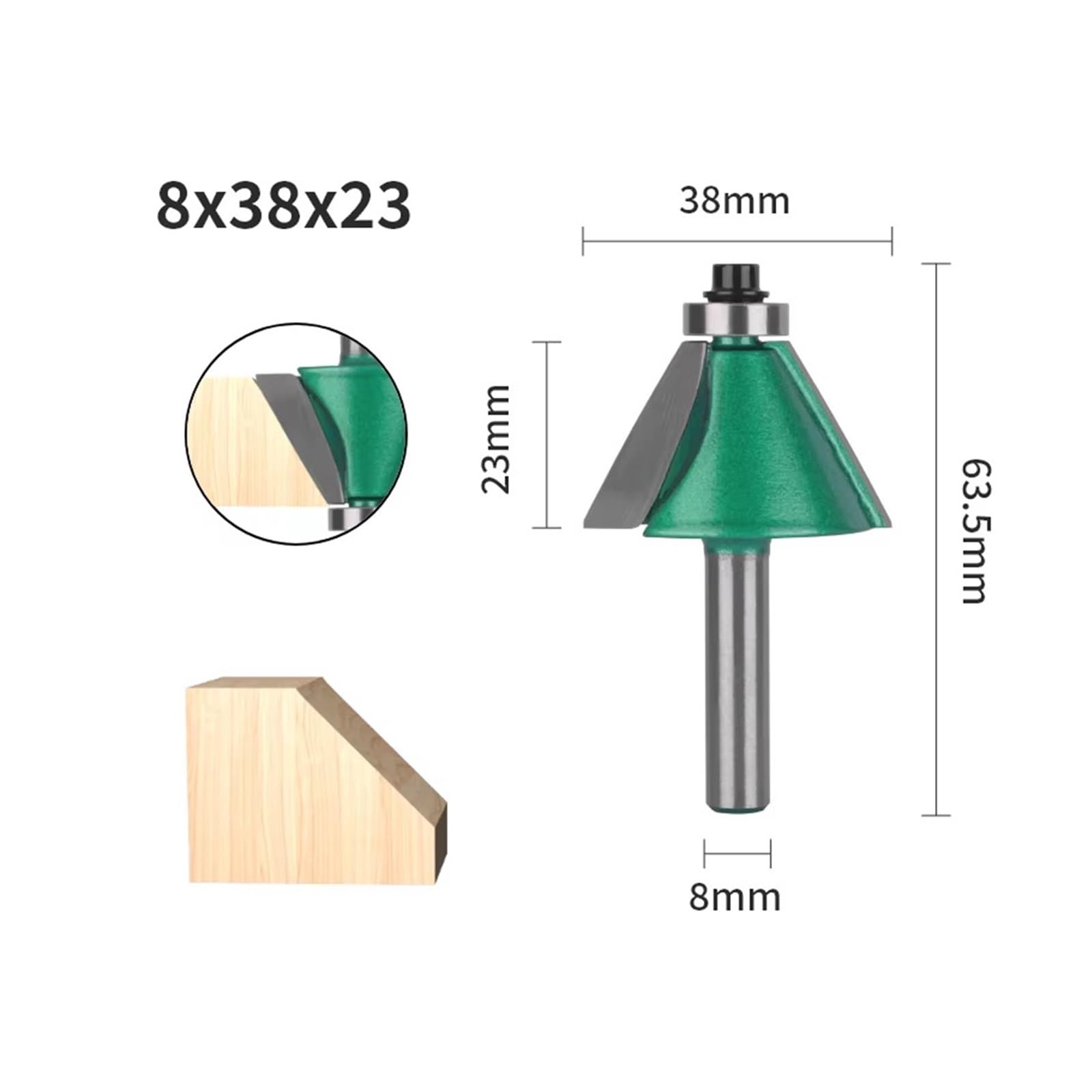 1/4 Sztuk 8mm Shank Fazowanie Frez 15-45 Stopni Ukosowanie Do Obrzeży Drewna Obrabiarki Woodork(8X38)