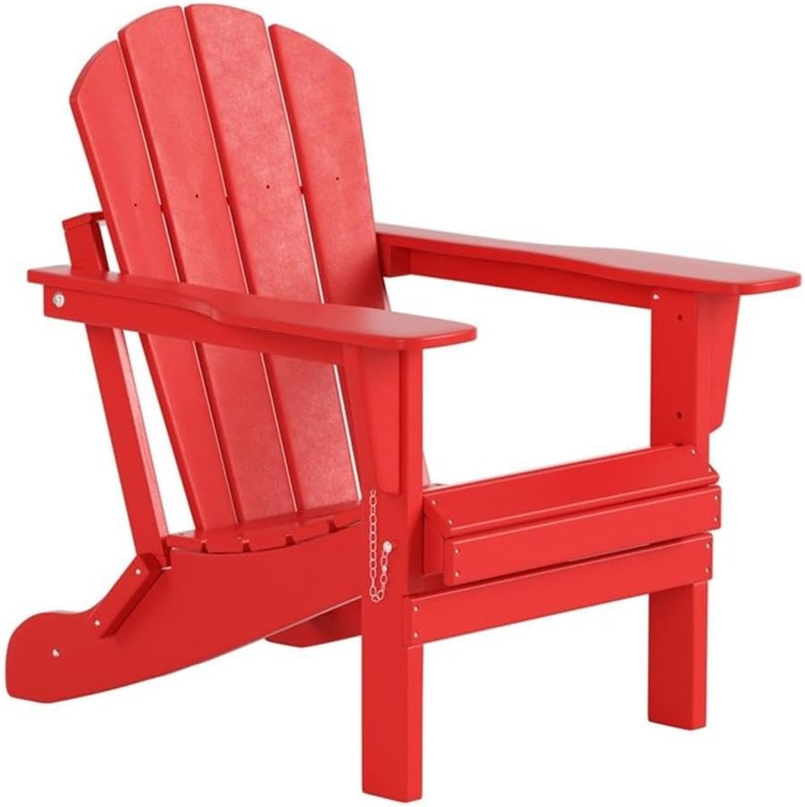 Costaelm Outdoor Folding Chair, Outdoor Seating Folding Firepit Chairs, All Weather Poly Adirondack Chair for Deck Backyard Garden Lawn Pool Patio, Red
